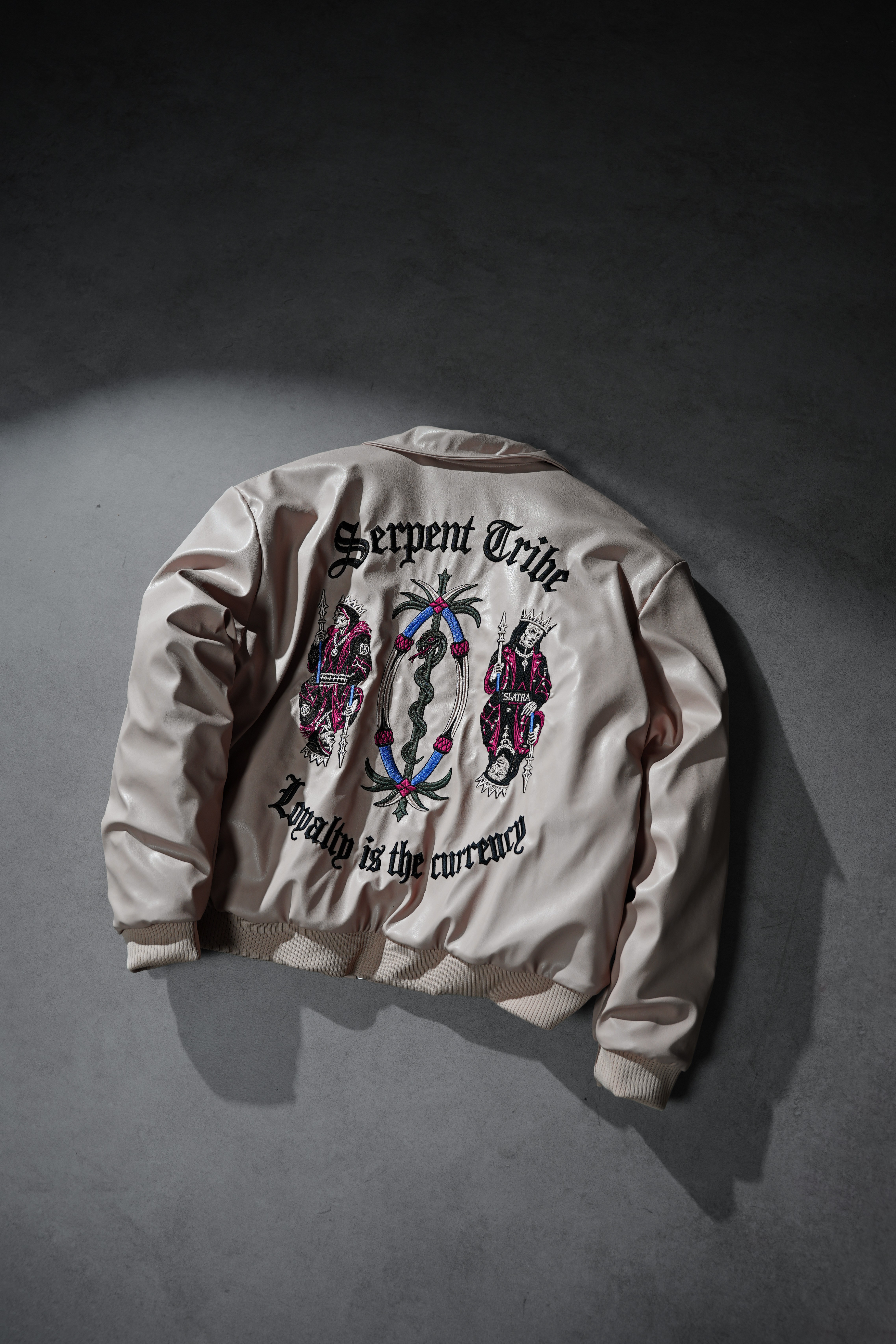 Erkek Bej Serpent Tribe Nakışlı Bomber Deri Ceket · 3