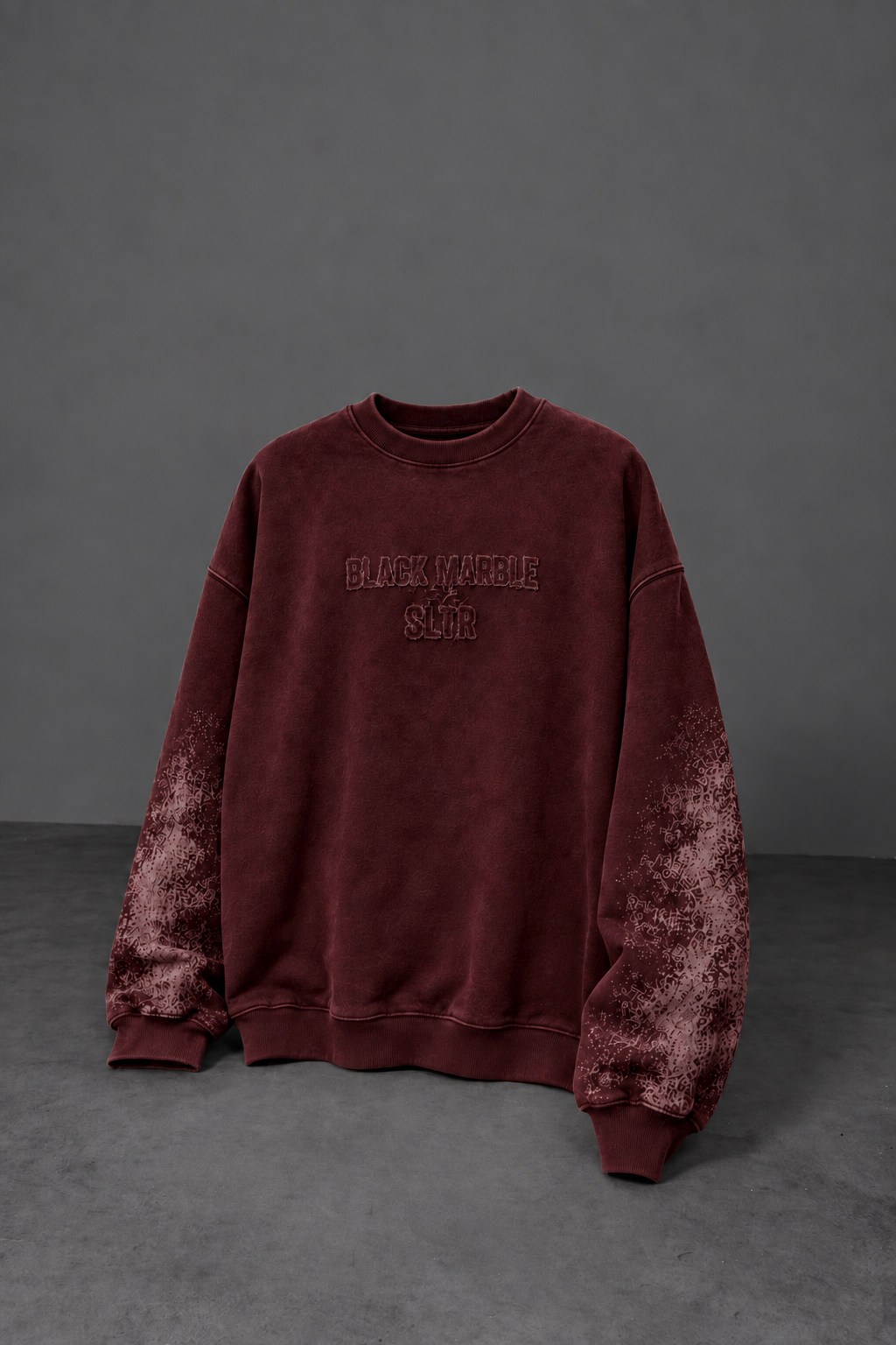 Erkek Bordo Black Marble Özel Yıkamalı Oversize Sweatshirt · 6