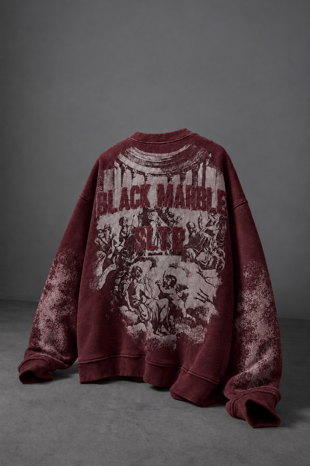 Erkek Bordo Black Marble Özel Yıkamalı Oversize Sweatshirt · 5