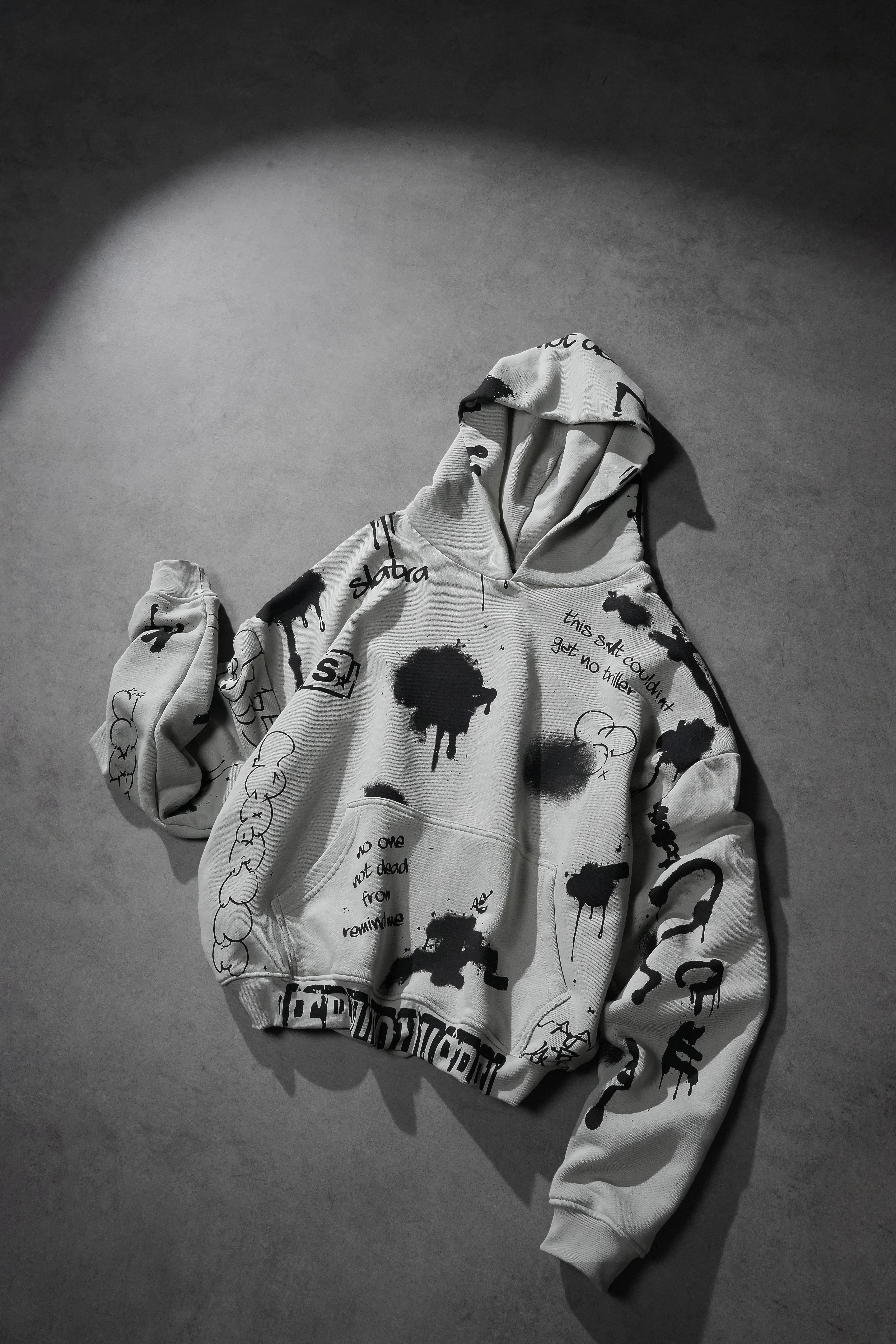 Erkek Gri S Grafiti Oversize Hoodie · 2