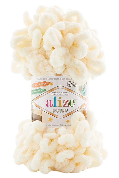 Alize Puffy 01 Krem Parmakla Örülen El Örgü İpi