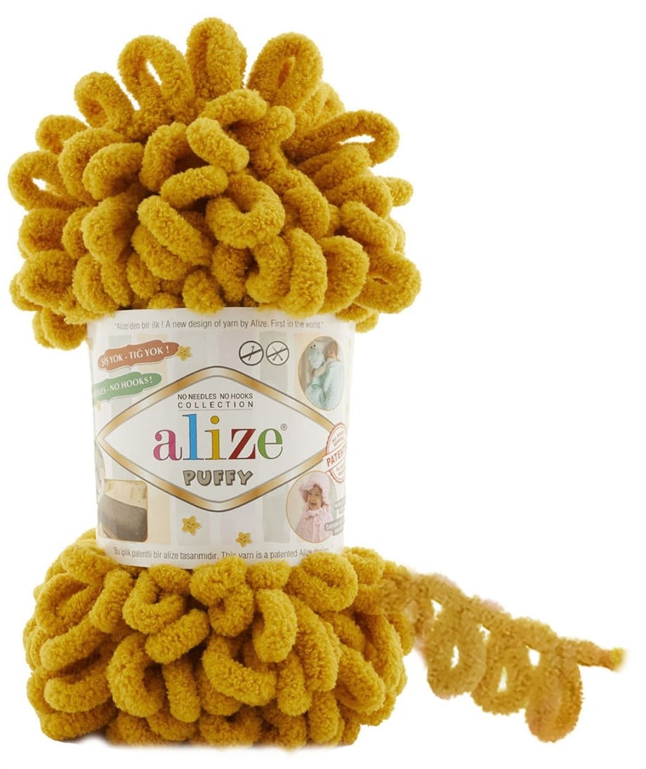 Alize Puffy 02 Hardal Parmakla Örülen El Örgü İpi