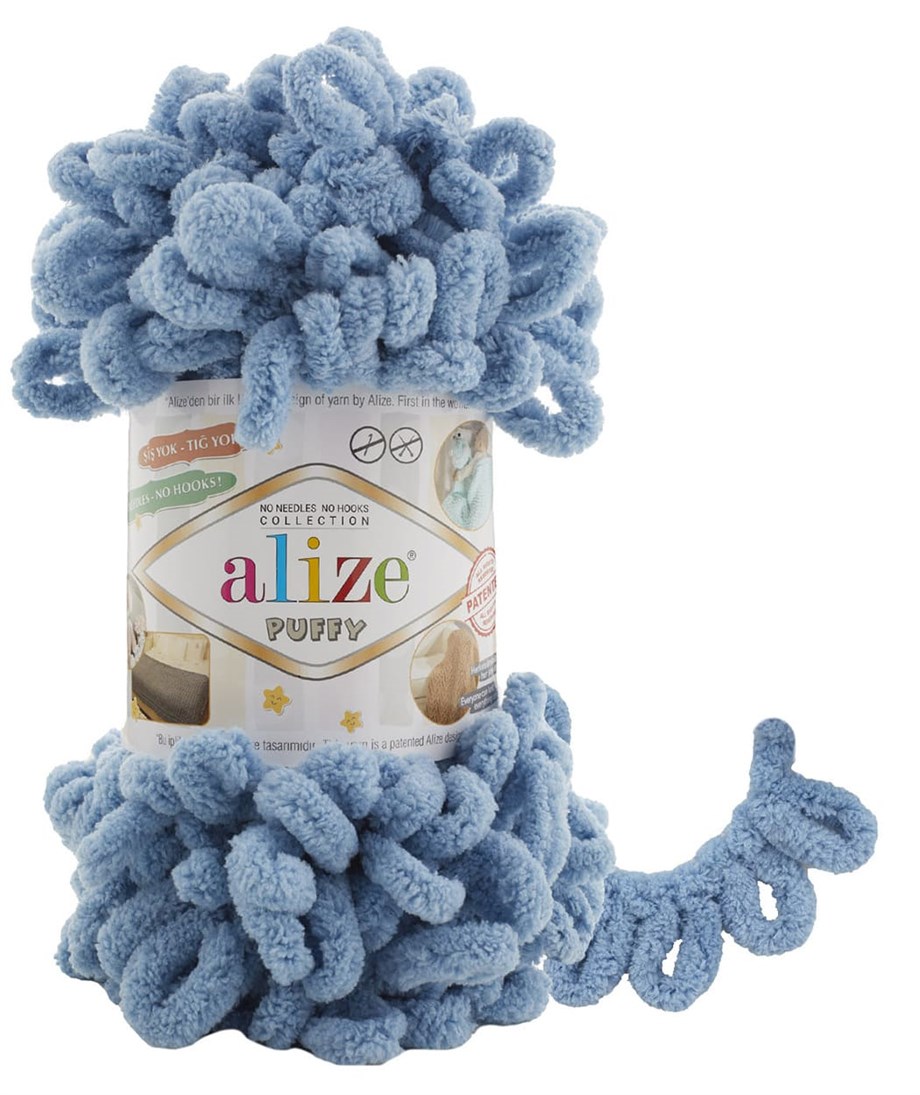 Alize Puffy 280 Orta Mavi Parmakla Örülen El Örgü İpi