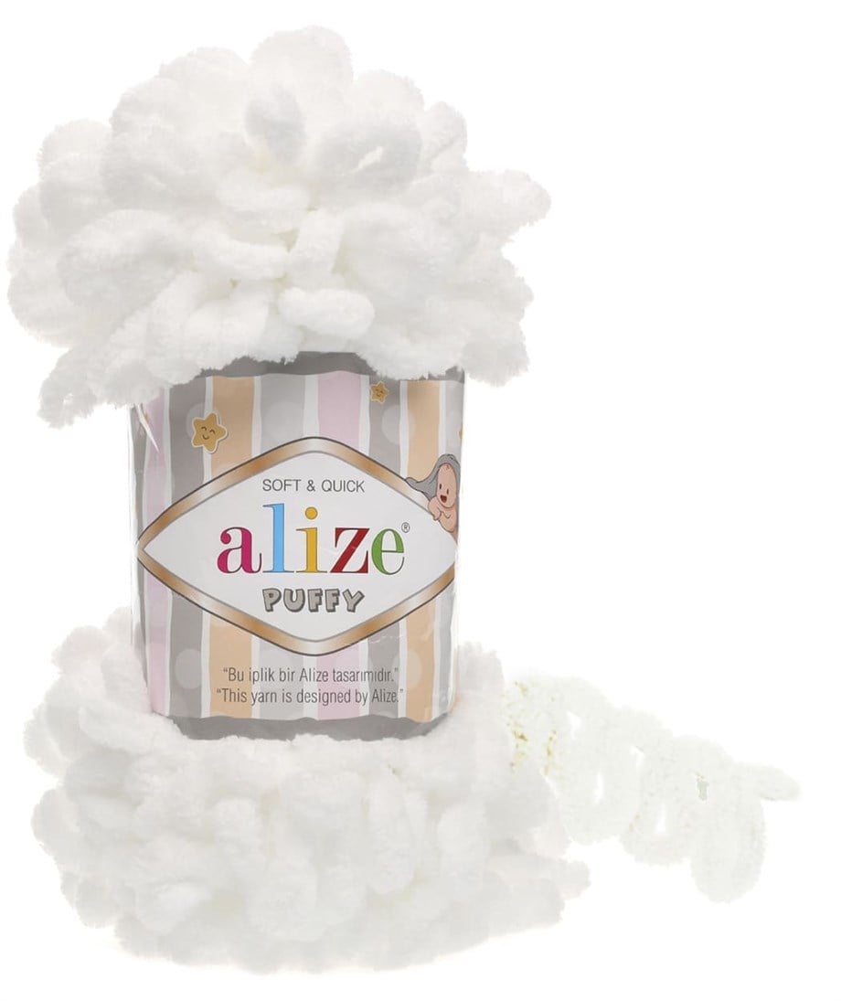 Alize Puffy 55 Beyaz Parmakla Örülen El Örgü İpi