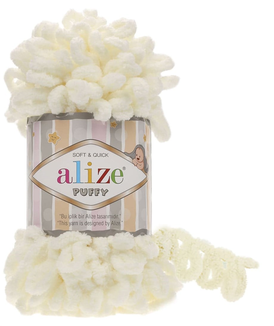 Alize Puffy 62 Açık Krem Parmakla Örülen El Örgü İpi