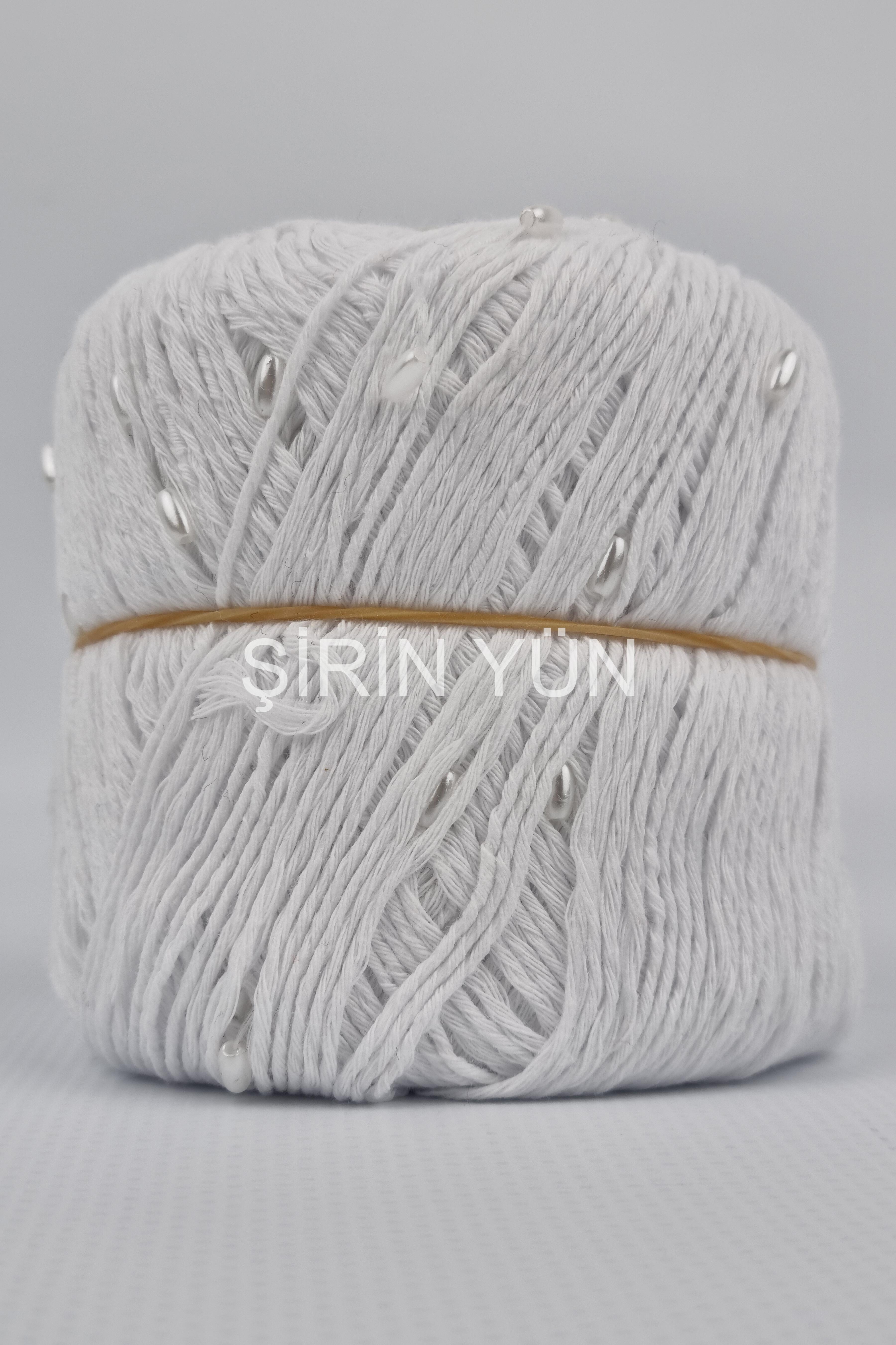 Boncuklu El Örgü İpi 50 Gram 150 Metre  Beyaz 1306