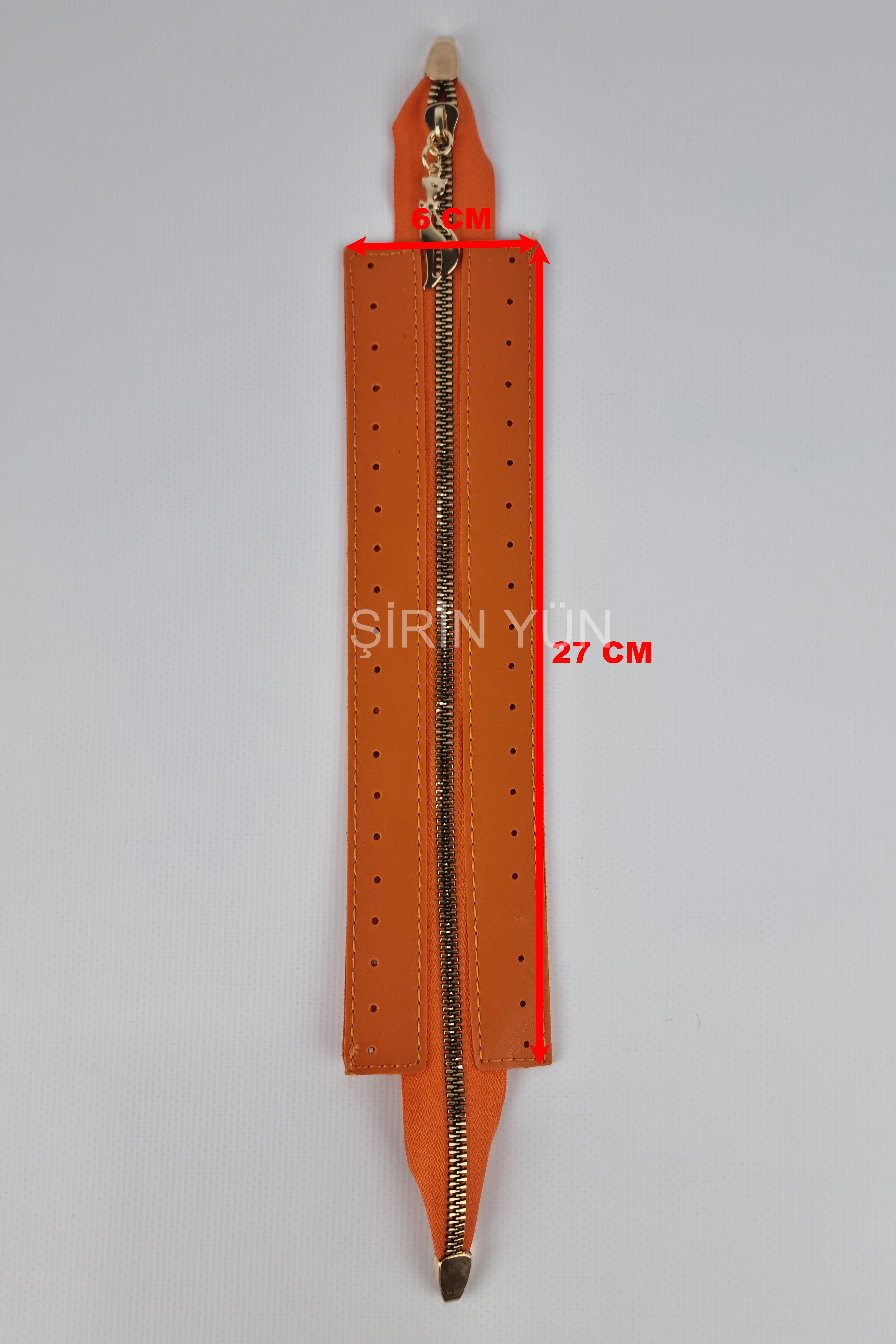 Delikli Suni Deri Çanta Fermuarı Dikmeli Hazır 26X6 Cm Fermuar Dore Rengi