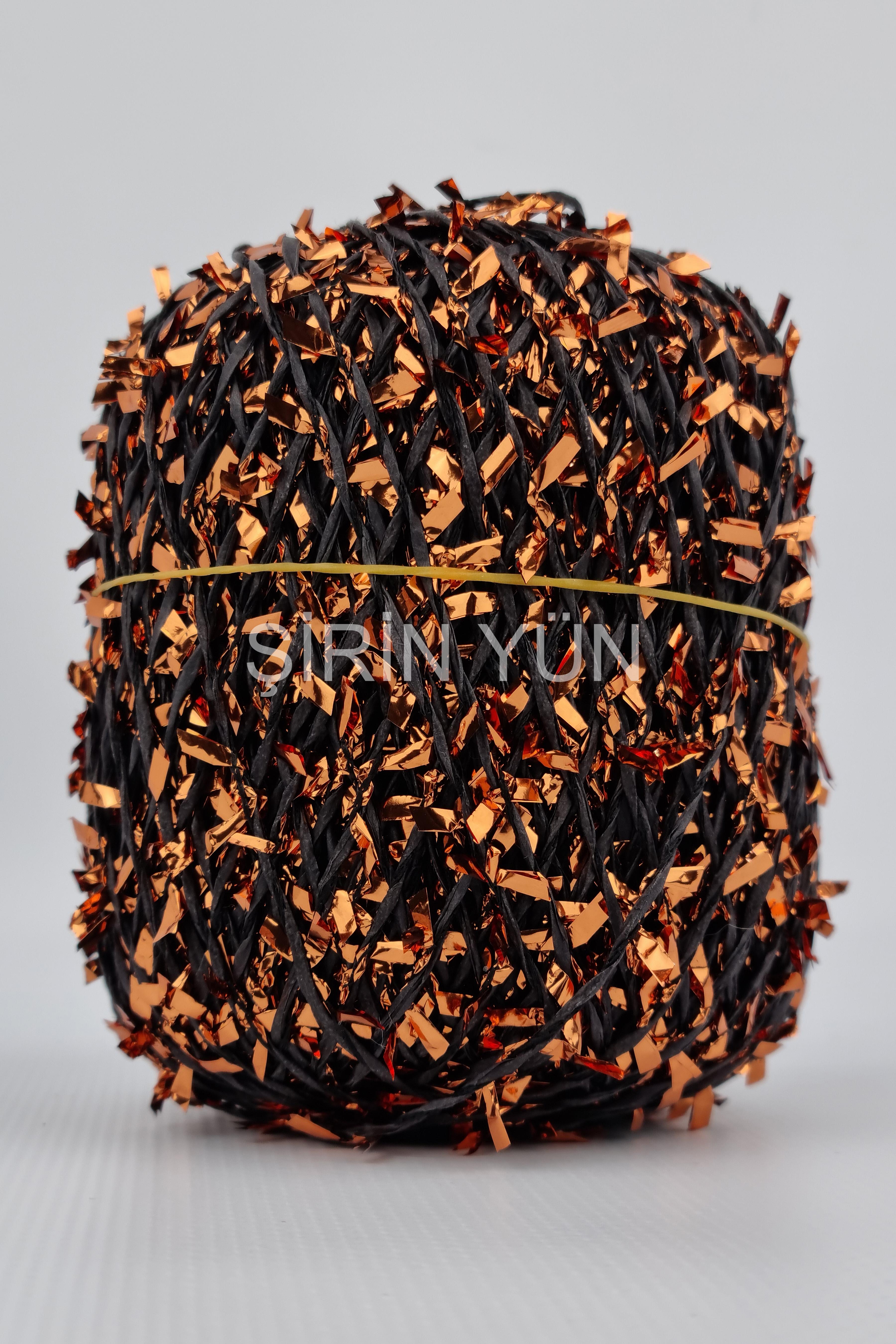 Konfeti Örgü İpi 50 Gram 65 Metre %90 Kağıt %10 Polyester Siyah Bakır