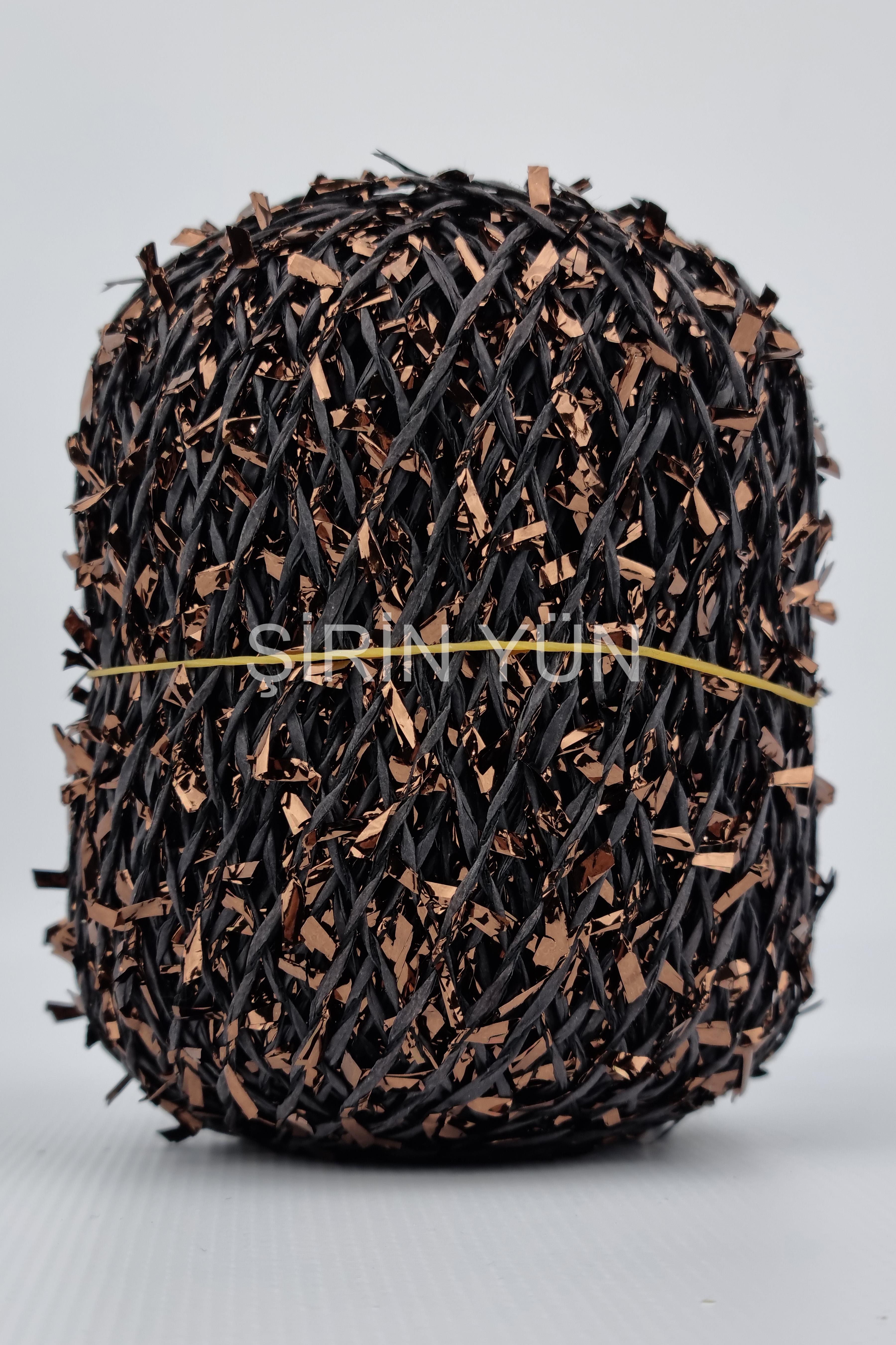 Konfeti Örgü İpi 50 Gram 65 Metre %90 Kağıt %10 Polyester Siyah Kahverengi
