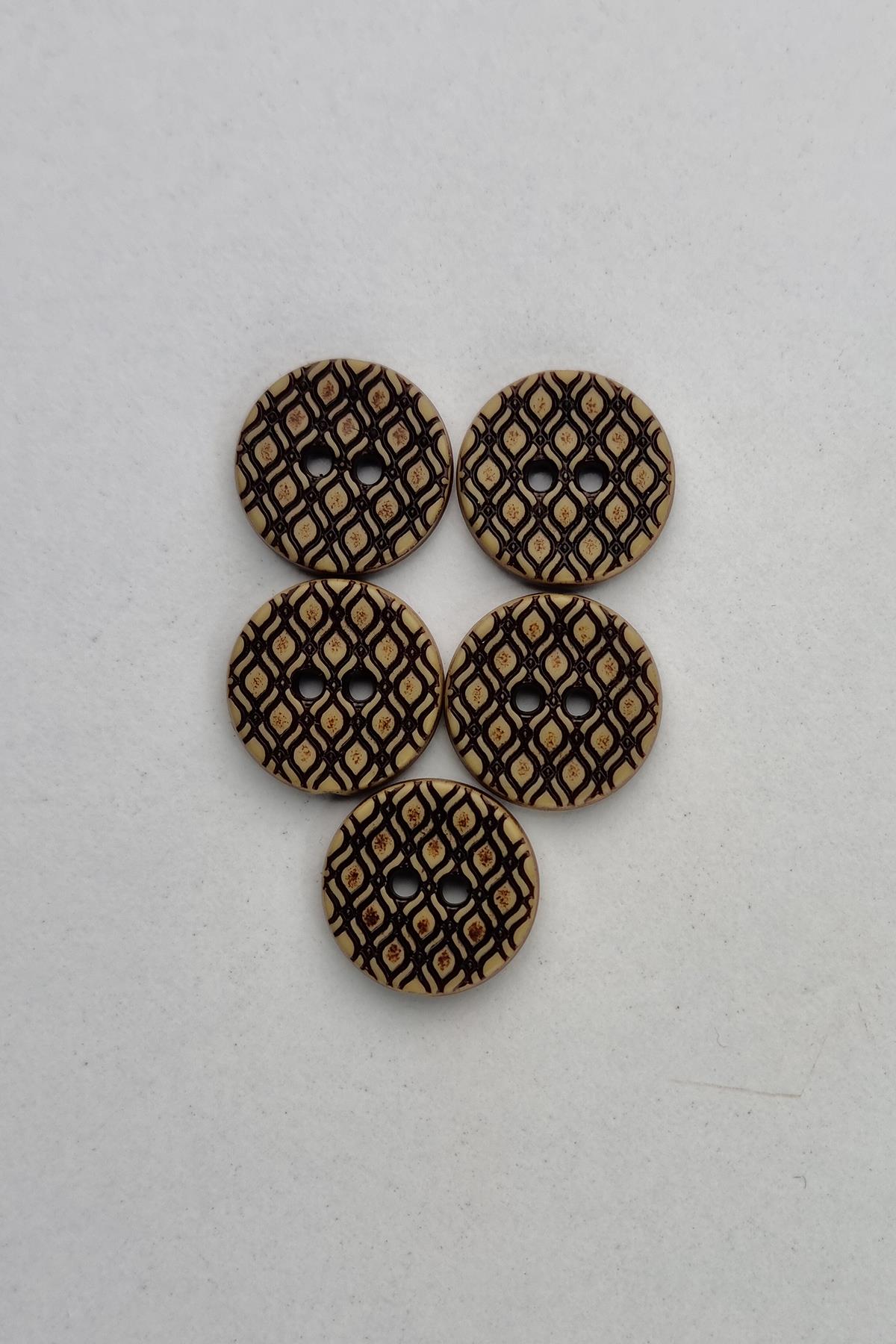 Küçük Boy Ahşap Görünümlü Eskitme Baklava Desenli Kaban Çeket Hırka Yelek Düğmesi 5 Adet