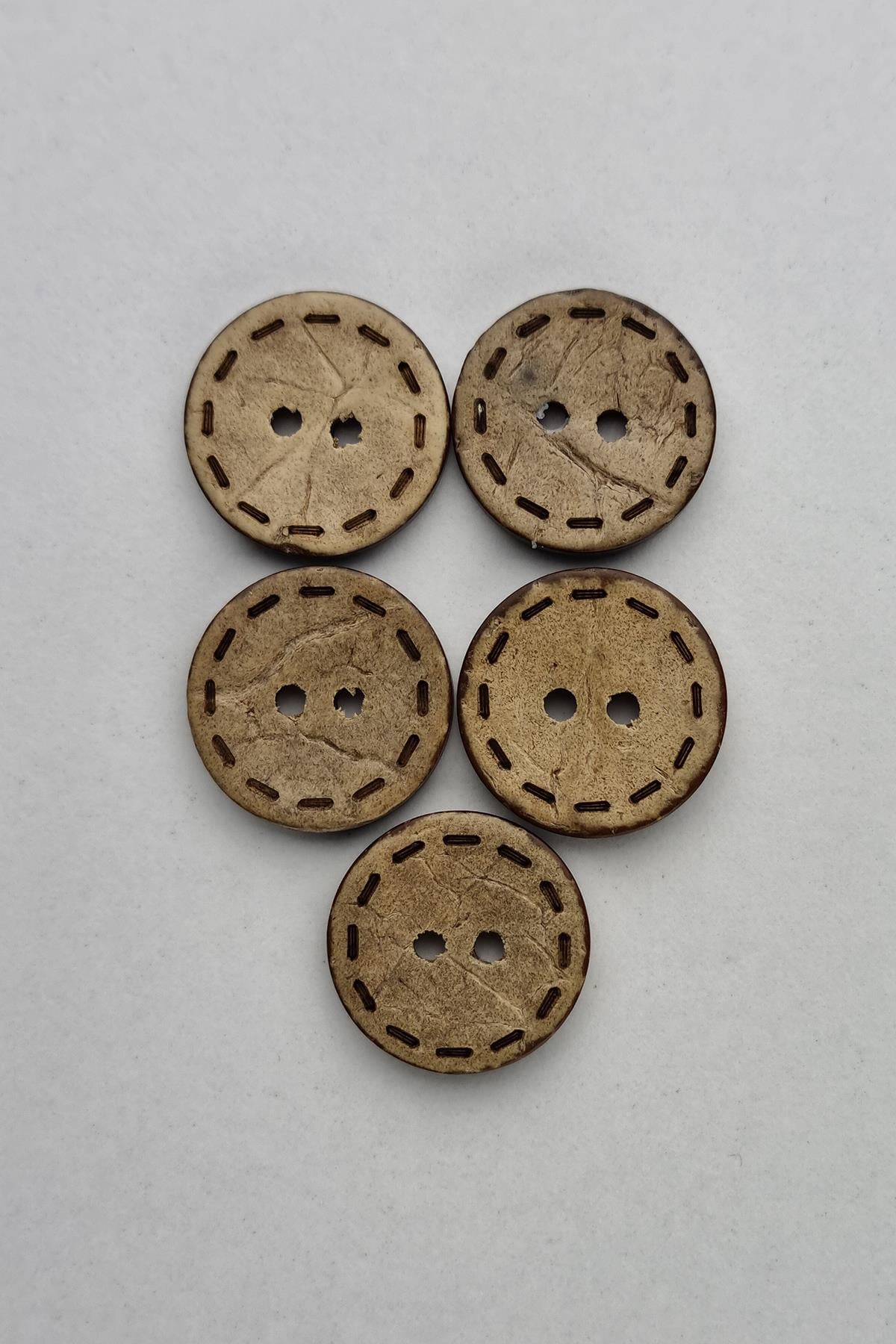 Orta Boy (18 mm) Yuvarlak Kokonat Kaban Çeket Hırka Yelek Düğmesi 5 Adet