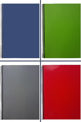A4 Spiralli Pvc Kapaklı 80 Yaprak Kareli 4lü Defter Seti Denim - Yeşil - Gri - Kırmızı