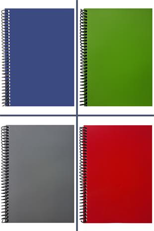 A5 Spiralli Pvc Kapaklı 80 Yaprak Çizgili 4lü Defter Seti Denim - Yeşil - Gri - Kırmızı