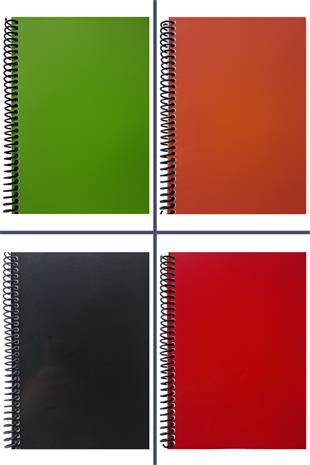 A5 Spiralli Pvc Kapaklı 80 Yaprak Kareli 4lü Defter Seti Yeşil - Turuncu - Siyah - Kırmızı