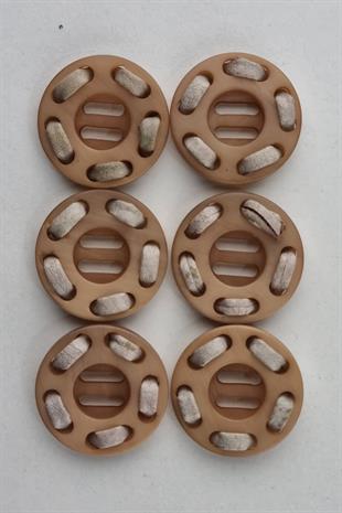 Akrilik Deri Süslemeli Yuvarlak Bej Kaban Çeket Hırka Yelek Düğmesi 6 Adet