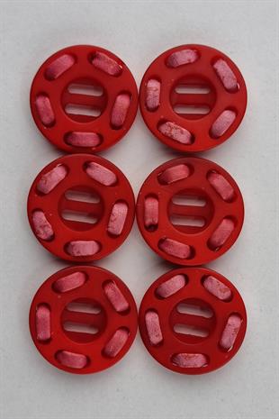 Akrilik Deri Süslemeli Yuvarlak Kırmızı Kaban Çeket Hırka Yelek Düğmesi 6 Adet