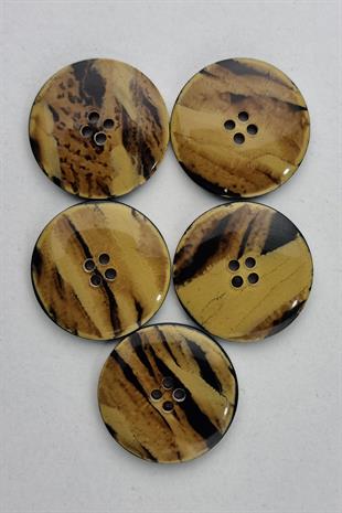 Akrilik Yuvarlak Batik Desen Sarı Çeket Hırka Yelek Düğmesi 5 Adet