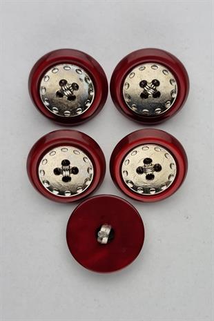 Büyük Ortası Metal Akrilik Bordo Kaban Çeket Hırka Yelek Düğmesi 5 Adet