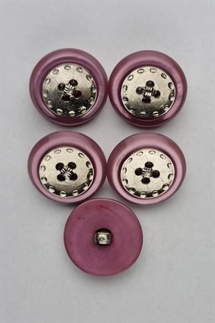 Büyük Ortası Metal Akrilik Pembe Kaban Çeket Hırka Yelek Düğmesi 5 Adet