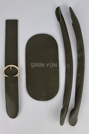 Yuvarlak Tokalı Borulu Saplı Çanta Seti Haki
