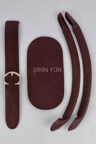 Yuvarlak Tokalı Borulu Saplı Çanta Seti Bordo