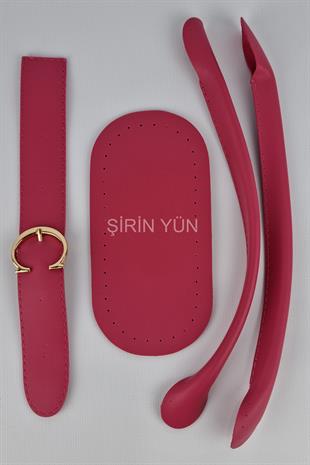 Yuvarlak Tokalı Borulu Saplı Çanta Seti Pembe