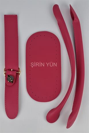 Yuvarlak Tokalı Borulu Saplı Çanta Seti Pembe