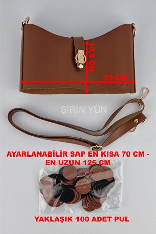 Deri Pullu Deri Çanta Seti Kahverengi