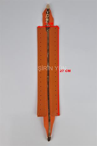 Delikli Suni Deri Çanta Fermuarı Dikmeli Hazır 26X6 Cm Fermuar Fuşya
