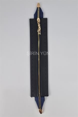 Delikli Suni Deri Çanta Fermuarı Dikmeli Hazır 26x6 Cm Fermuar Lacivert