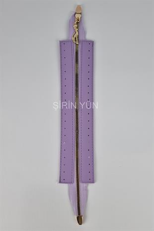 Delikli Suni Deri Çanta Fermuarı Dikmeli Hazır 26x6 Cm Fermuar Lila