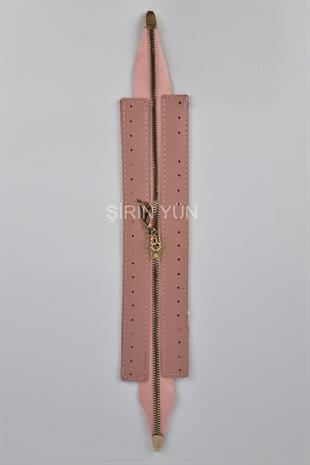 Delikli Suni Deri Çanta Fermuarı Dikmeli Hazır 26X6 Cm Fermuar Pembe