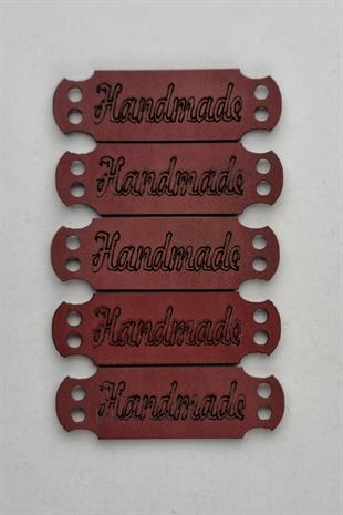 Dikilebilir Deri Dikdörtgen Handmade Etiketi Bordo 5 Adet 