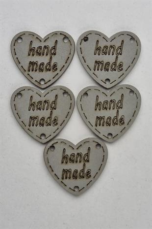Dikilebilir Deri Kalp Figürlü Handmade Etiketi Gri 5 Adet 