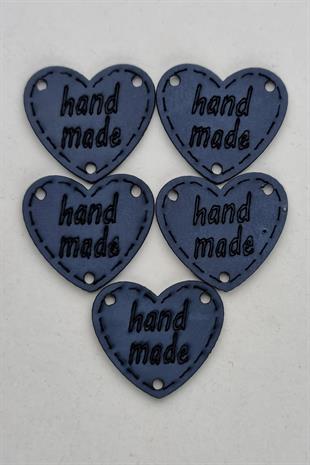 Dikilebilir Deri Kalp Figürlü Handmade Etiketi Lacivert 5 Adet 