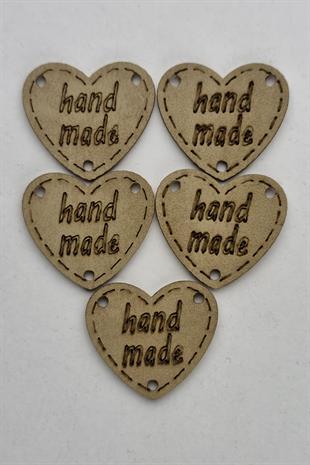 Dikilebilir Deri Kalp Figürlü Handmade Etiketi Bej 5 Adet 