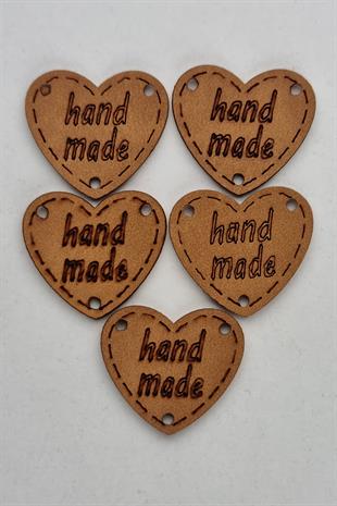 Dikilebilir Deri Kalp Figürlü Handmade Etiketi Taba 5 Adet 