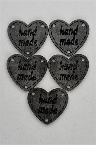 Dikilebilir Deri Kalp Figürlü Handmade Etiketi Siyah 5 Adet 