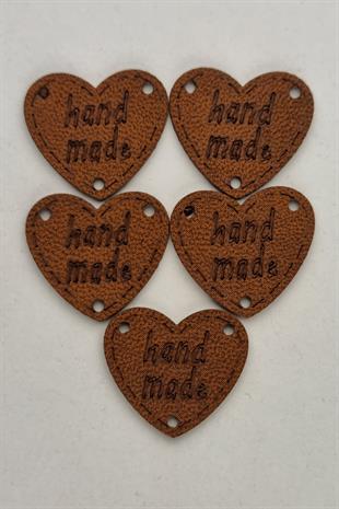 Dikilebilir Deri Kalp Figürlü Handmade Etiketi Kahverengi 5 Adet 