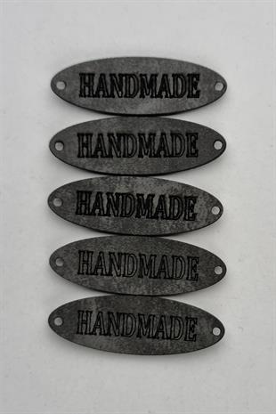 Dikilebilir Deri Oval Handmade Etiketi Siyah 5 Adet 