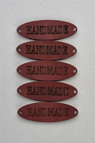 Dikilebilir Deri Oval Handmade Etiketi Bordo 5 Adet 