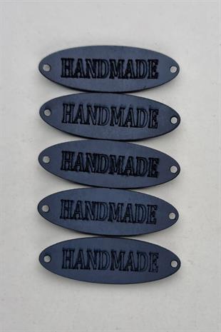Dikilebilir Deri Oval Handmade Etiketi Lacivert 5 Adet 