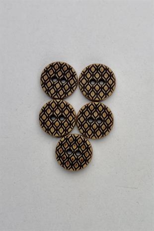 Küçük Boy Ahşap Görünümlü Eskitme Baklava Desenli Kaban Çeket Hırka Yelek Düğmesi 5 Adet