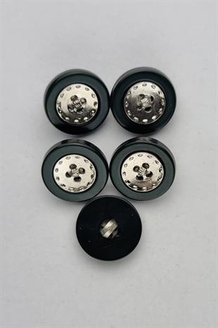 Küçük Ortası Metal Akrilik Koyu Yeşil Kaban Çeket Hırka Yelek Düğmesi 5 Adet