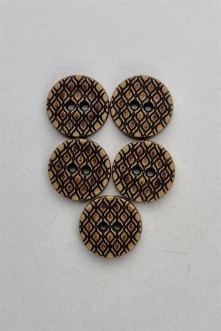 Orta Boy Ahşap Görünümlü Eskitme Baklava Desenli Kaban Çeket Hırka Yelek Düğmesi 5 Adet