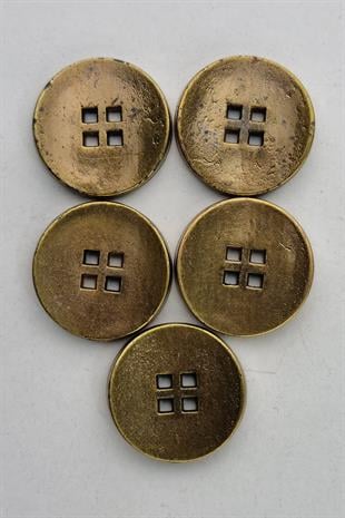 Plastik Dört Delikli Eskitmeli Altın Kaban Çeket Hırka Yelek Düğmesi 5 Adet 