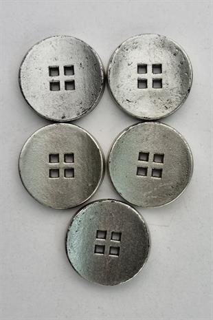 Plastik Dört Delikli Eskitmeli Gri Kaban Çeket Hırka Yelek Düğmesi 5 Adet 