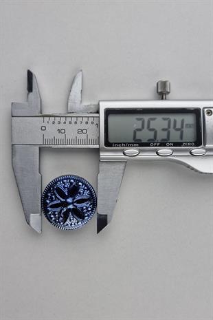 Plastik Parlak Çiçek Desenli Mavi Kaban Çeket Hırka Düğmesi 6 Adet