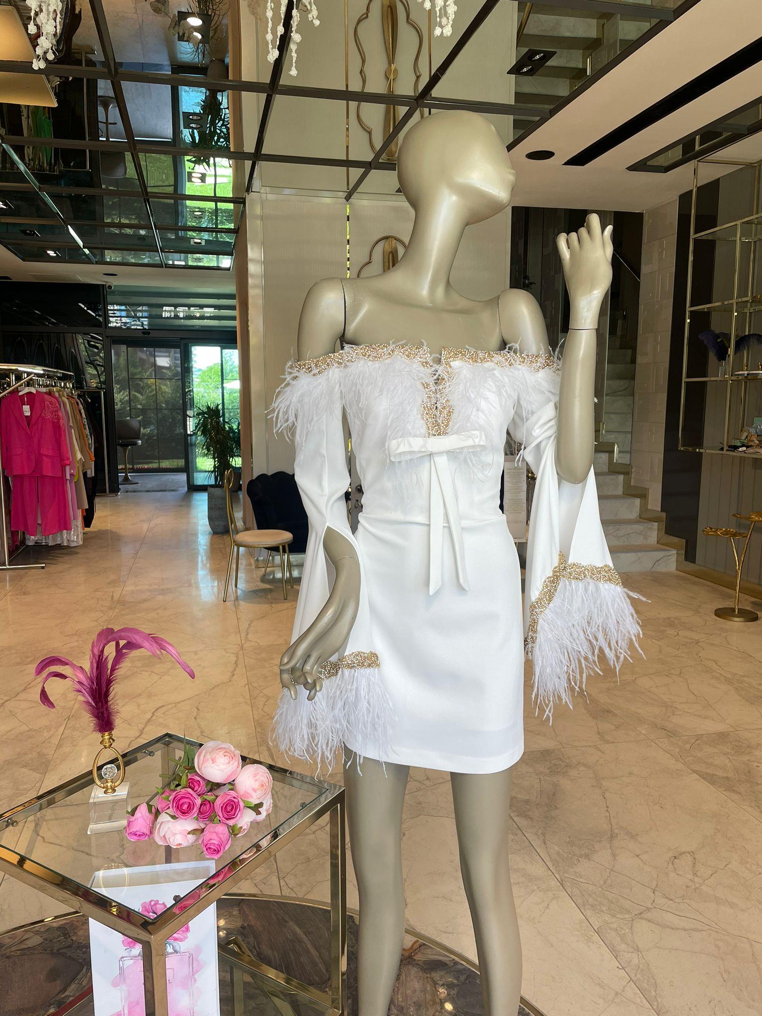 MİNİ UZUN KOLLU OTRİŞLİ ELBİSE