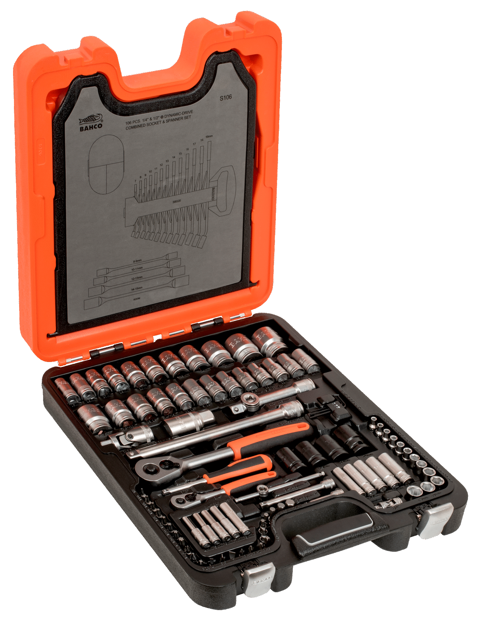 Bahco Lokma Takım 1/4” & 1/2'' ve Kombine Anahtar Seti S106 - 106 parça